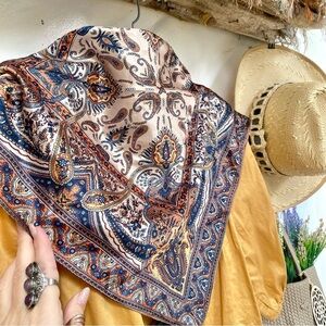Beautiful boho vintage intricate satin scarf/neck wrap in earth tones
